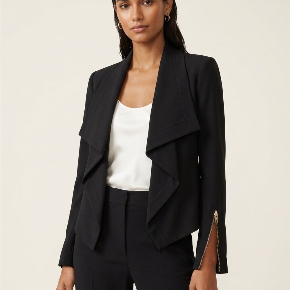 Diane Von Furstenberg Black Draped Open-Front Women's Jacket